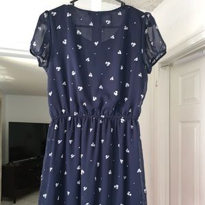 Navy Blue and White Flowy Dress